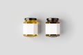 Hexagonal honey jars mockup with blank label. Two different colors