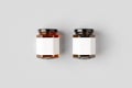 Hexagonal honey jars mockup with blank label. Two different colors