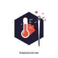 Hexagonal icon featuring a stylized thermometer and needle with thread. The Royalty Free Stock Photo