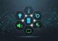 Hexagonal icons on a dark background represent smart technology Royalty Free Stock Photo