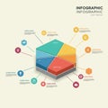 Hexagonal infographic with a 3D pie chart in the center, divided into Royalty Free Stock Photo