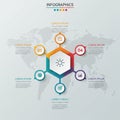 Hexagonal infographic design featuring a central hexagon with a Royalty Free Stock Photo
