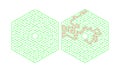 Hexagonal labyrinth with a solution. Color hexagonal maze. A useful puzzle game for children and adults
