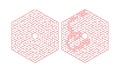 Hexagonal labyrinth with a solution. Color hexagonal maze. A useful puzzle game for children and adults