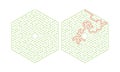 Hexagonal labyrinth with a solution. Color hexagonal maze. A useful puzzle game for children and adults