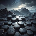 Hexagon Landscape Futuristic Mountain Background. Royalty Free Stock Photo