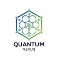 A hexagonal logo features a central atom-like structure, surrounded by interconnecte Royalty Free Stock Photo