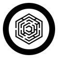 Hexagonal Maze Hexagon maze Labyrinth with six corner icon in circle round black color vector illustration flat style image Royalty Free Stock Photo