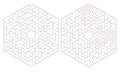 Hexagonal maze with solution path shown on right side Royalty Free Stock Photo