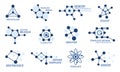 Hexagonal molecule badge. Molecular structure logo, macromolecule dna diagram, hexagon chemistry grids templates, vector Royalty Free Stock Photo