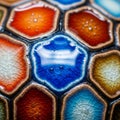 A hexagonal mosaic pattern featuring vibrant colors such as blue, red, Royalty Free Stock Photo