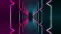 Hexagonal neon background in purple blue colors. Tech background futuristic space tunnel light. Future,black neon cyber Royalty Free Stock Photo