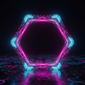 Hexagonal Neon Frame Glowing Cyberpunk Abstract Background Dark Royalty Free Stock Photo