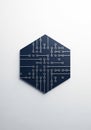 Hexagonal panel with circuit-like patterns. Dark blue background with white lines and Royalty Free Stock Photo