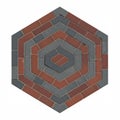 Hexagonal pattern composed of alternating red and gray rectangular bricks. The Royalty Free Stock Photo
