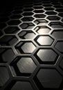 Hexagonal pattern of connected shapes on a metallic surface, Royalty Free Stock Photo