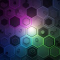 Hexagonal pattern with 3D effect on a dark gradient background. Hexagons vary in si Royalty Free Stock Photo