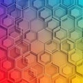 Hexagonal pattern with a gradient color scheme transitioning from red to blue and Royalty Free Stock Photo