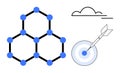 Network of Hexagonal Structure with Target and Cloudline, Representing Strategy and Goals Royalty Free Stock Photo