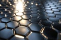 Hexagonal pattern of solid metal wall background in black color reminiscent of honeycomb. Generated by artificial Royalty Free Stock Photo