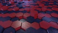 Hexagonal Patterns blue and red non-uniformed, 3d illustration front top view