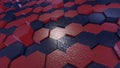 Hexagonal Patterns blue and red non uniformed, 3d render illustration 3/4th view