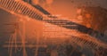 Hexagonal patterns and data processing image over abstract orange background