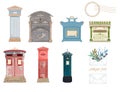 Victorian Pillar Box, UK, Spain, Italy, Germany, Japan mail. Post and dove Peace and love Royalty Free Stock Photo