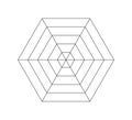 Hexagonal radar or spider diagram template. Hexagon graph. Flat spider mesh. Blank six sided radar chart. Kiviat diagram