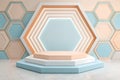 Hexagonal stage with pastel colors and geometric background Royalty Free Stock Photo