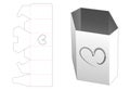 Hexagonal stationery box with heart shaped window die cut template Royalty Free Stock Photo
