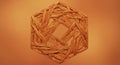 Hexagonal structure composed of interwoven wooden strips in a warm, orange-brown Royalty Free Stock Photo
