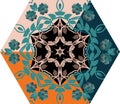 Hexagonal template with flowers for umbrella or ceramic tile. Vector image