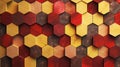 Hexagonal Tile Wallpaper With Wood Blocks In Cedar Red And Yellow Timber Royalty Free Stock Photo
