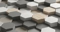 Hexagonal tiles arranged in an interlocking pattern feature a mix of neutral colors, Royalty Free Stock Photo