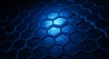 Hexagonal tiles arranged in a pattern create a metallic surface illuminated by blue Royalty Free Stock Photo