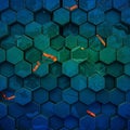 Hexagonal tiles with a blue and green geometric pattern form a 3D Royalty Free Stock Photo