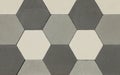 Hexagonal tiles for outdoors and pavements. Colors are black, white and gray.
