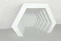 Hexagonal tunnel space with hexagon cubes, 3d rendering Royalty Free Stock Photo