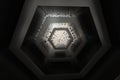 Hexagonal tunnel space with hexagon cubes, 3d rendering Royalty Free Stock Photo