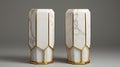 Hexagonal White Marble Pedestals with Gold Veining - AI Generated