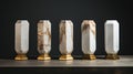 Hexagonal White Marble Pedestals with Gold Veining - AI Generated