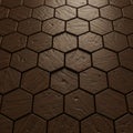 Hexagonal wooden tiles arranged in a seamless pattern. Each tile has a textured surfa Royalty Free Stock Photo