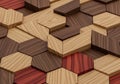 Hexagonal wooden tiles in a geometric pattern create a visually Royalty Free Stock Photo