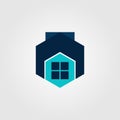 Hexagonal wrench logo and abstract hexagon shape, in a form of house illustration, applied for home renovation service logo. Royalty Free Stock Photo