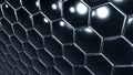 Hexagons black geometric background, perspective honeycomb pattern