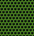 Hexagons of black stone with green streaks of energy. Seamless vector texture. Technology seamless pattern. Vector geometric dark