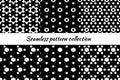 Hexagons, circles, figures seamless patterns collection. Folk prints. Ethnic ornaments set. Tribal wallpapers kit