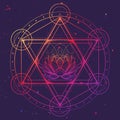 Hexagram with a lotus encompassed with a circle. Multicultural symbol representing anahata chakra in yoga and a Star of