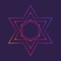 Hexagram. Multicultural symbol representing anahata chakra in yoga and a Star of David. Line drawing isolated on a deep